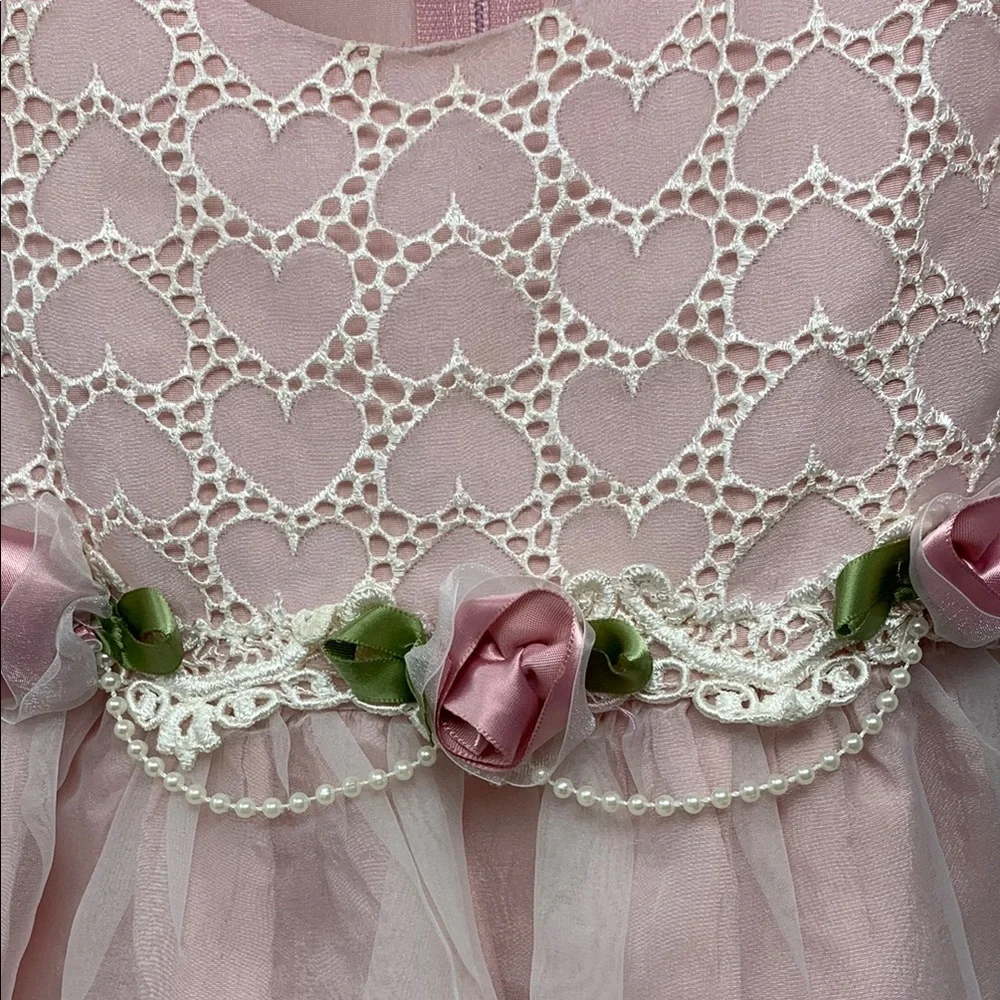 Pink Lace Heart Dress with Floral Accents - Picture 2 of 9